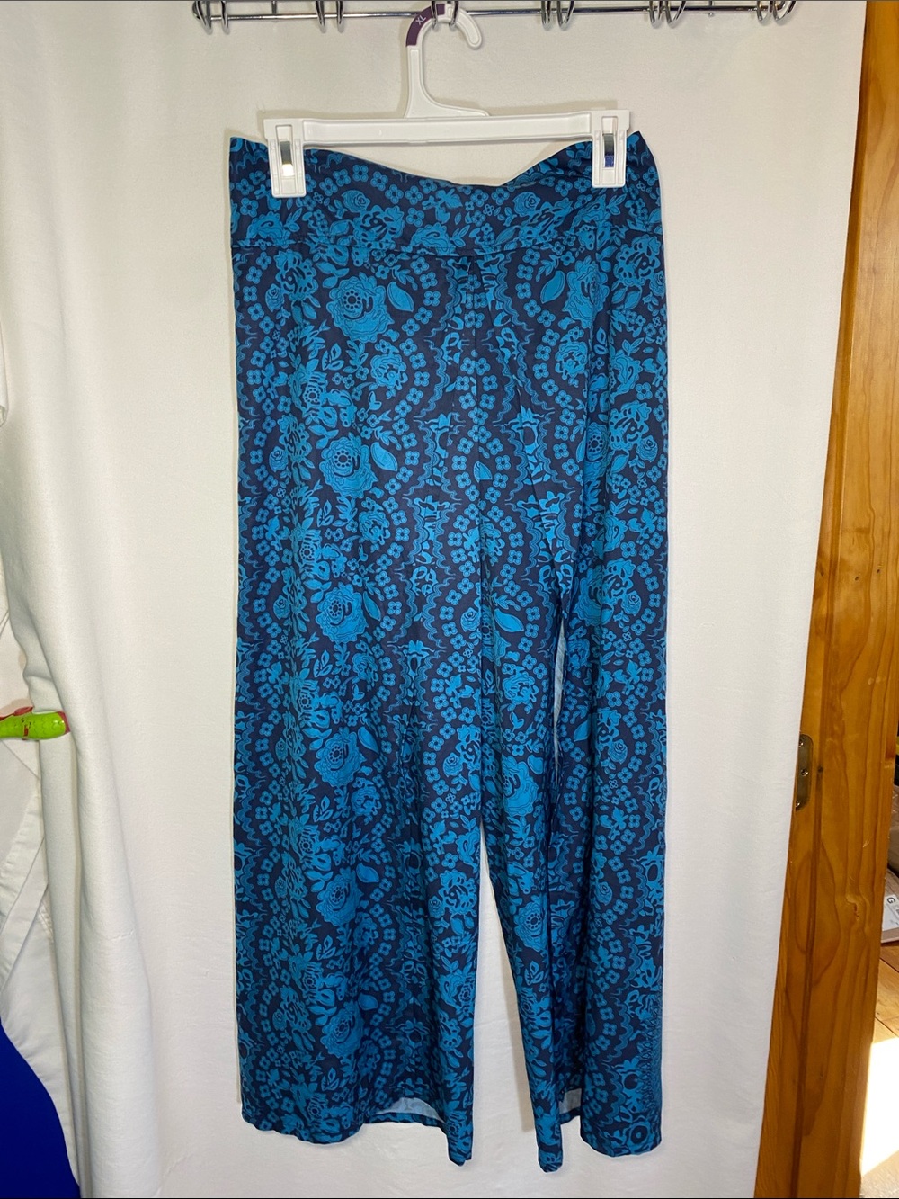 Blue Floral Wide-Leg Palazzo Pants, S/M